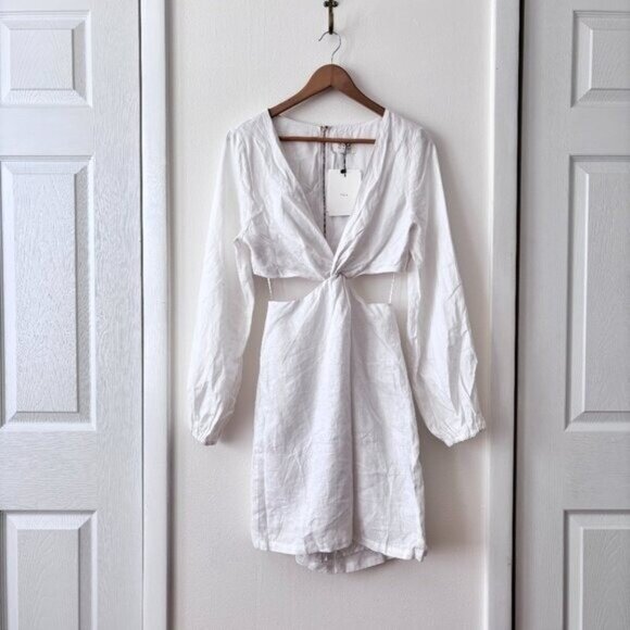 DISSH Tina White Twist Cutout Linen Mini Dress - Picture 4 of 10